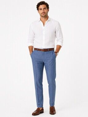 Ted Baker London Jerome Linen Blend Dress Pants Blue 36R Made in Canada